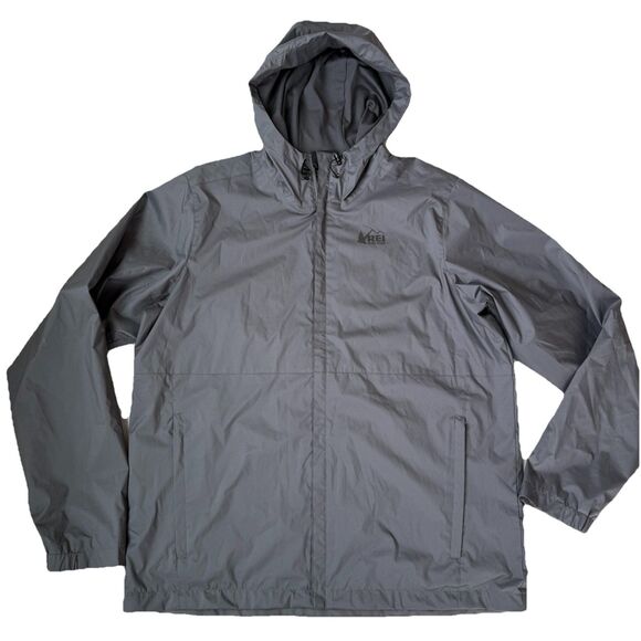 REI Other - REI Co-op Trailmade Rain Jacket Men's L Gray Hooded Windbreaker Full Zip Pockets